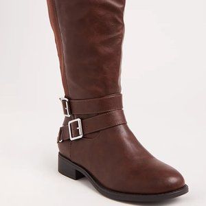 Brown Faux Leather Tall Boot Extra Wide Calf
